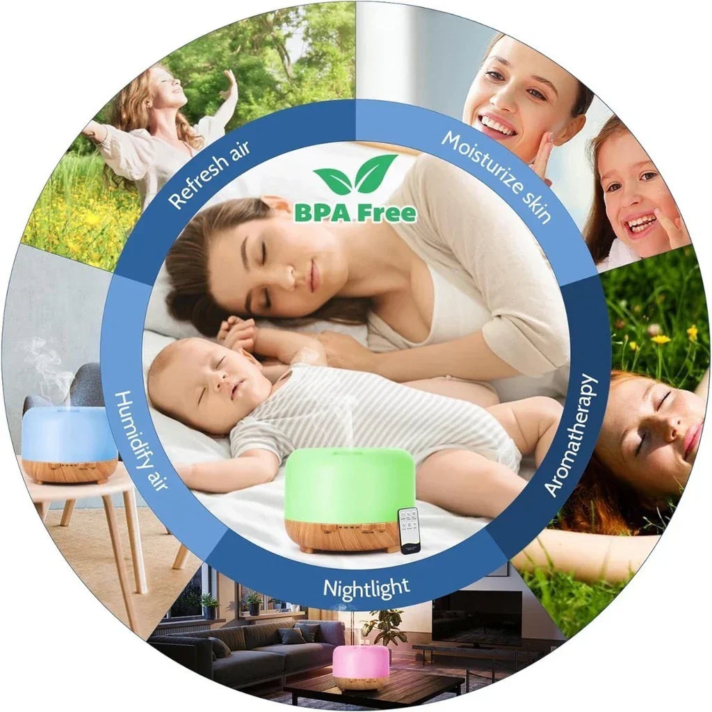 Difusor De Aroma Umidificador LED De Madeira 500ml